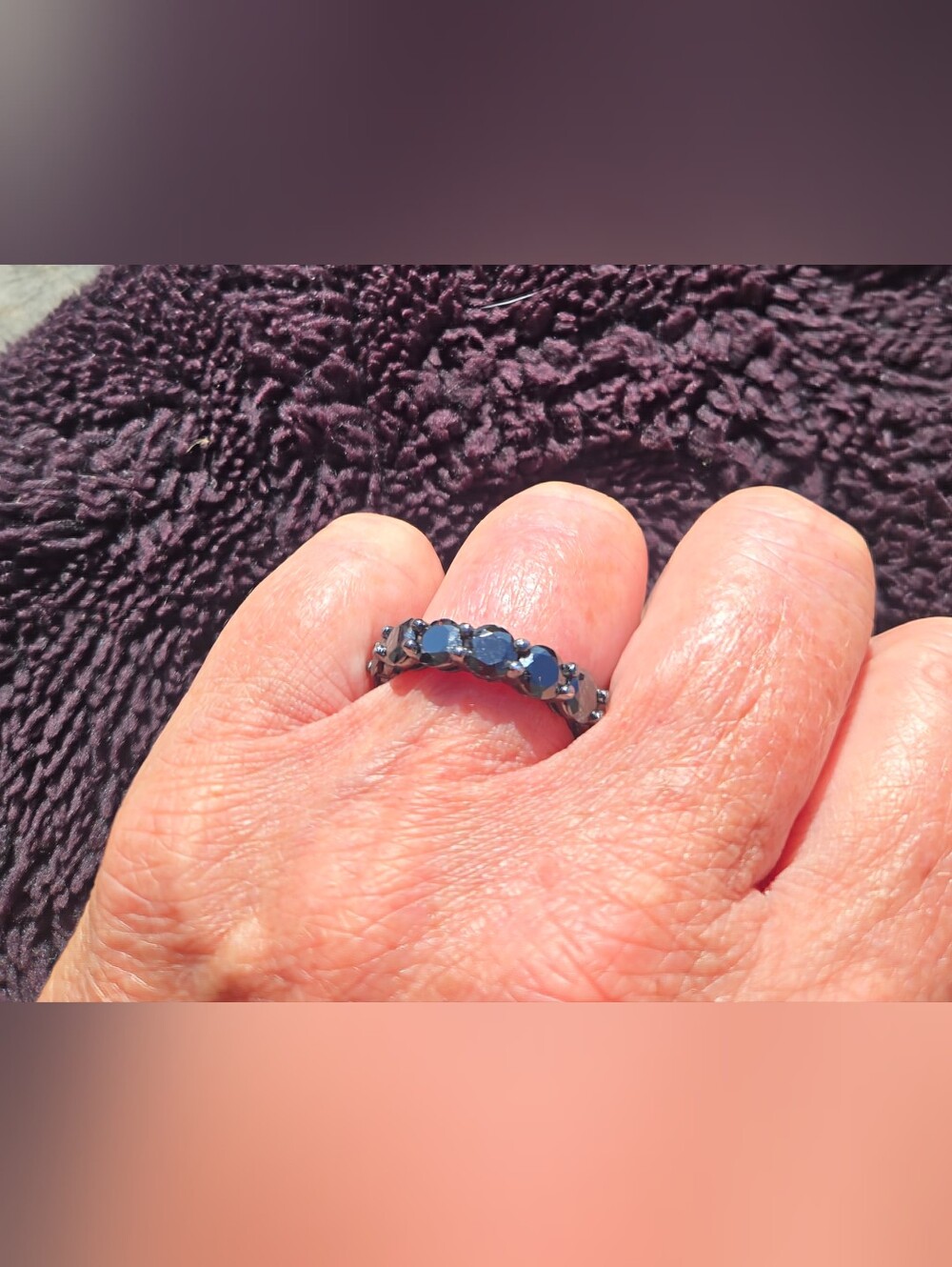 Black Gemstone Eternity Band Ring - 925 Sterling, Size 7